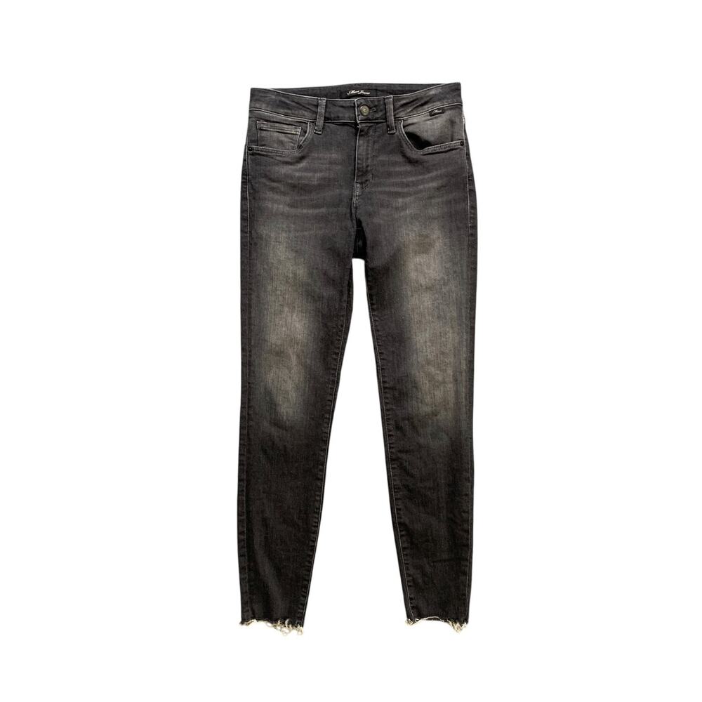 Mavi Jeans Womens 27 Faded Black Denim Whiskered Stretch Fringe Hem Cropped
